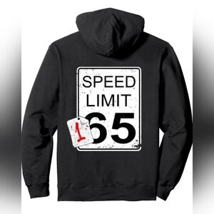 Black Hoodie with White & Red Speed Limit 65 Graphic